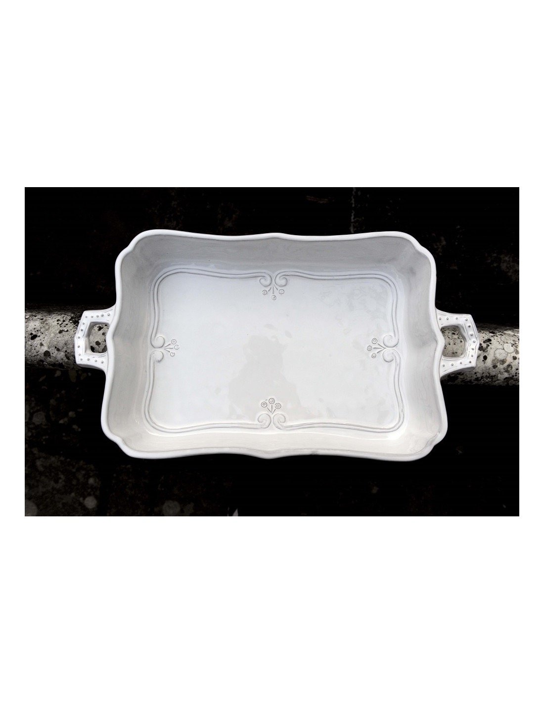 Linea Italica – Ovenschaal met bloemen en dots reliëf , wit (afbeelding 2)