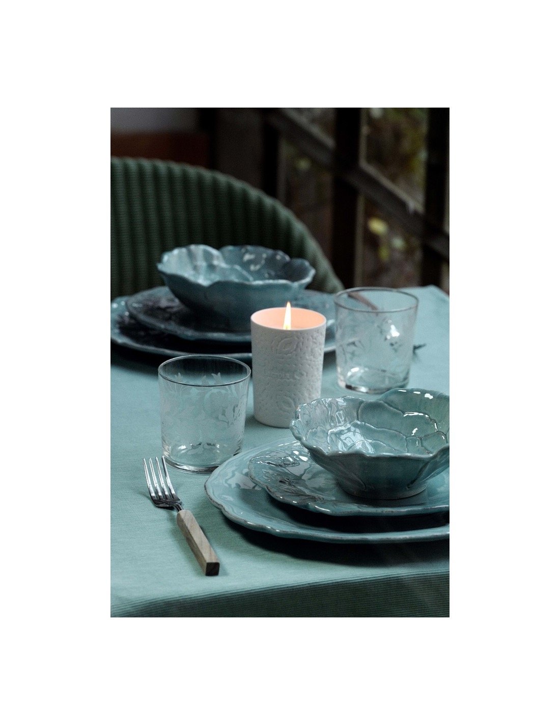 Linea Romantica – Ontbijtbord met rozen reliëf , turqoise (afbeelding 4)