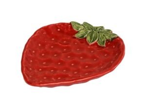 Handgemaakt gebaksbordje uit Italië van keramiek in Rood aardbei design