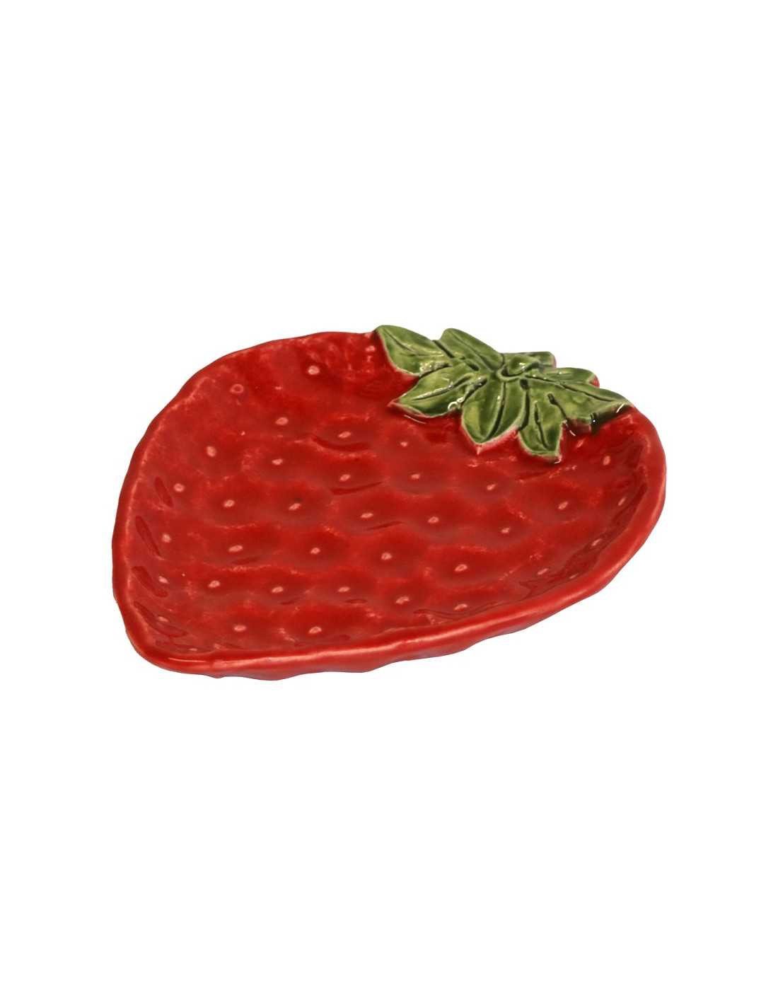 Handgemaakt gebaksbordje uit Italië van keramiek in Rood aardbei design